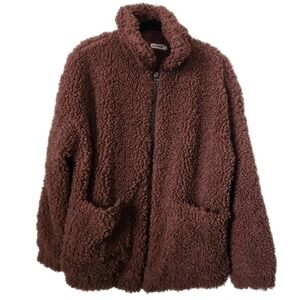 Teddy Fuzzy Jacket Coat Brown Women's Size Medium